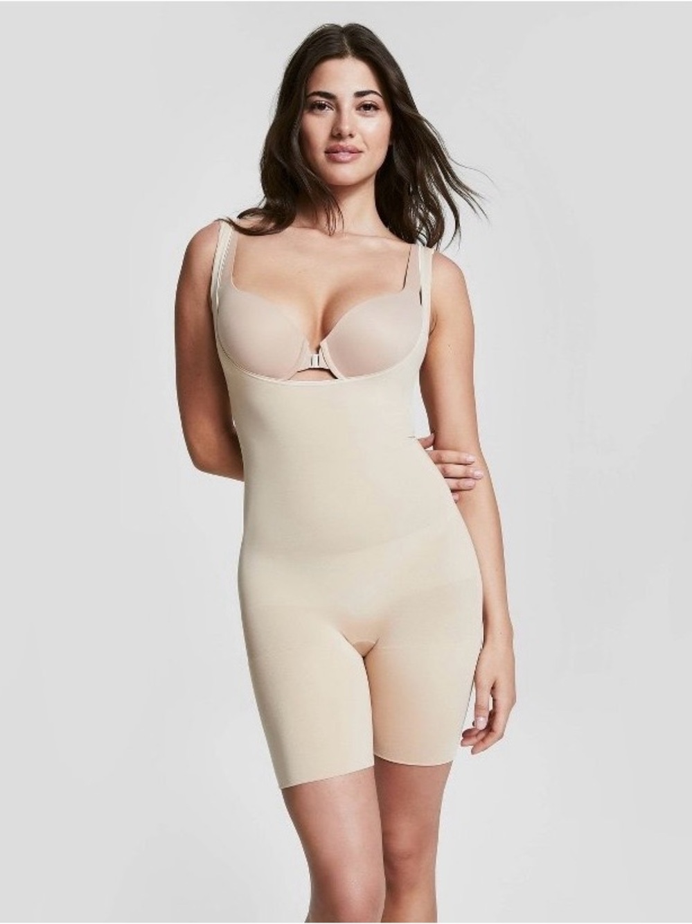 Assets By Spanx Beige Open-Bust Shaping Bodysuit
